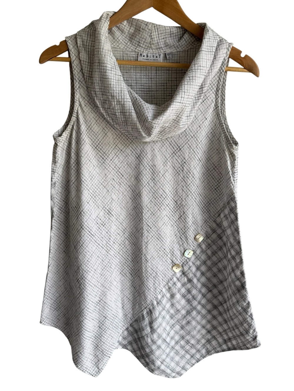 Habitat Relaxed Fit Sleeveless Blouse XS White Grey Cowl Neck Top Gingham Cotton
